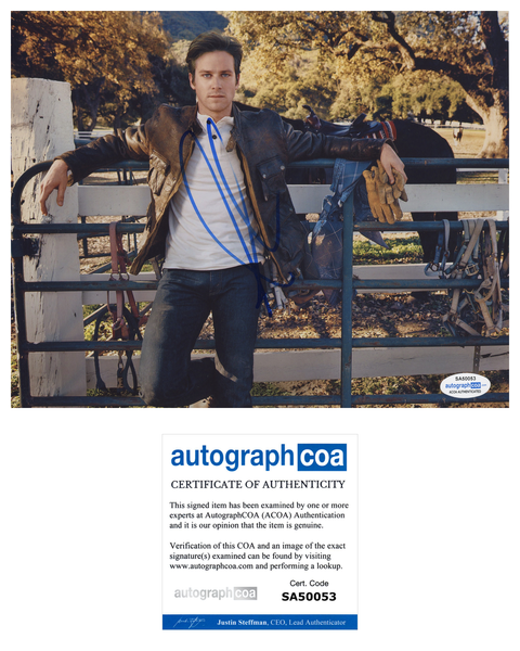 Armie Hammer Call me By Your Name Signed Autograph 8x10 Photo ACOA