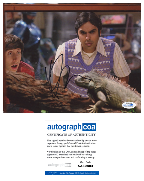 Kunal Nayyar Big Bang Theory Signed Autograph 8x10 Photo ACOA