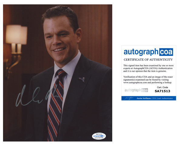 Matt Damon Adjustment Bureau Signed Autograph 8x10 Photo ACOA