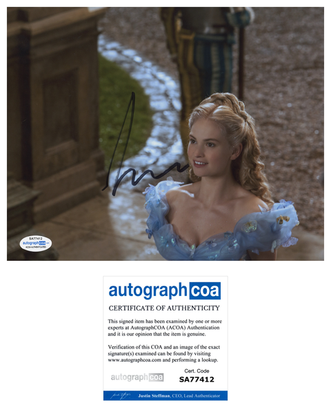 Lily James Cinderella Signed Autograph 8x10 Photo ACOA