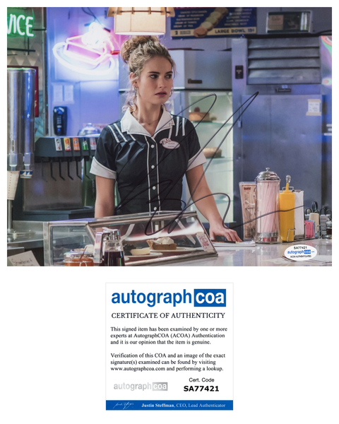 Lily James Baby Driver Signed Autograph 8x10 Photo ACOA