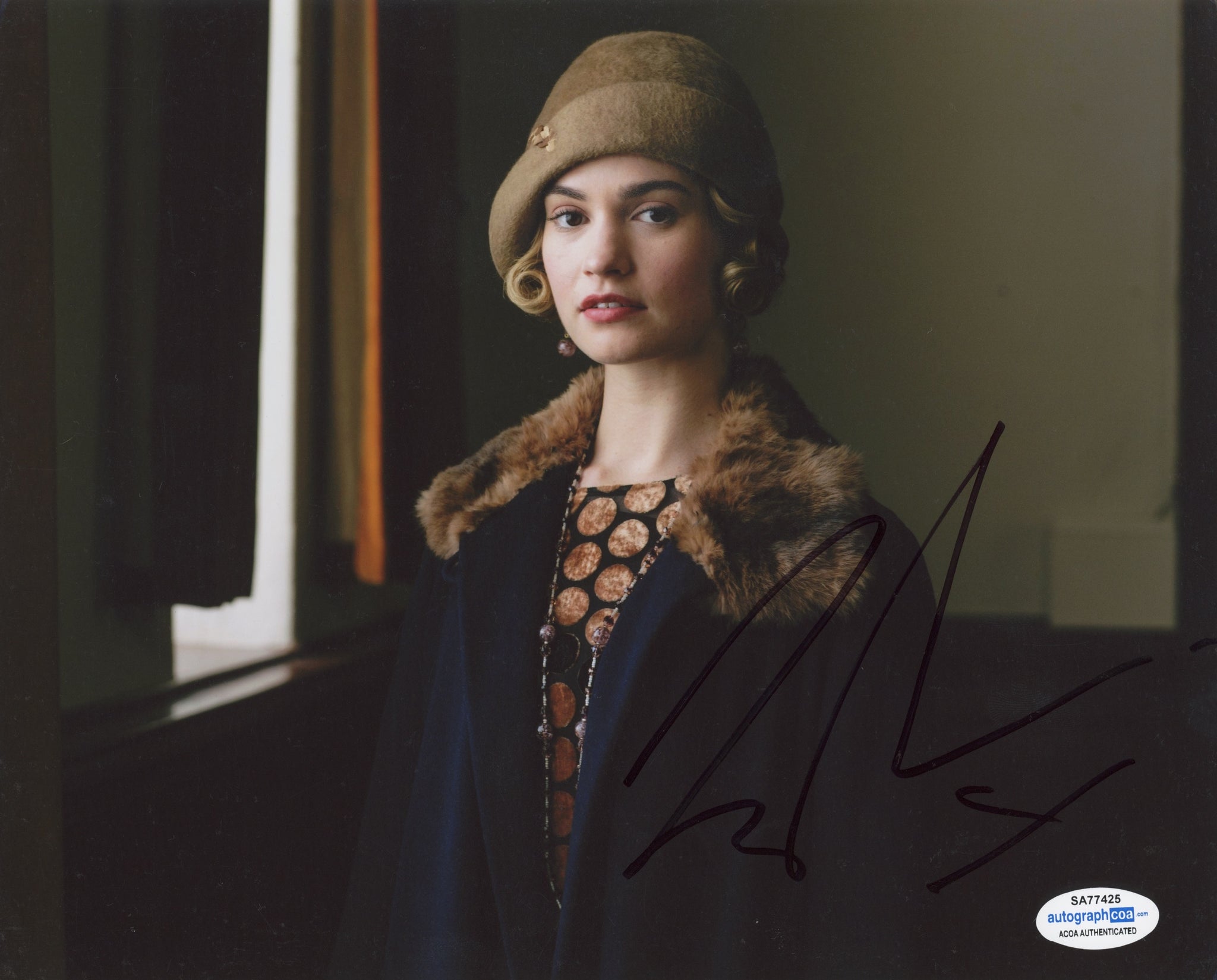 Lily James Downton Abbey Signed Autograph 8x10 Photo ACOA