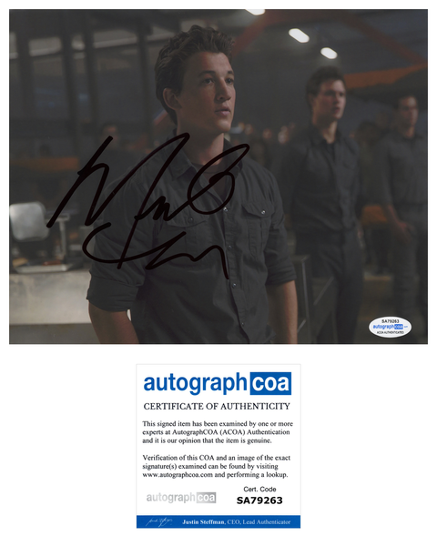 Miles Teller Divergent Signed Autograph 8x10 Photo ACOA