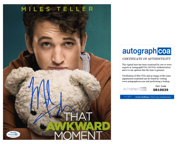 Miles Teller Awkward Moment Signed Autograph 8x10 Photo ACOA