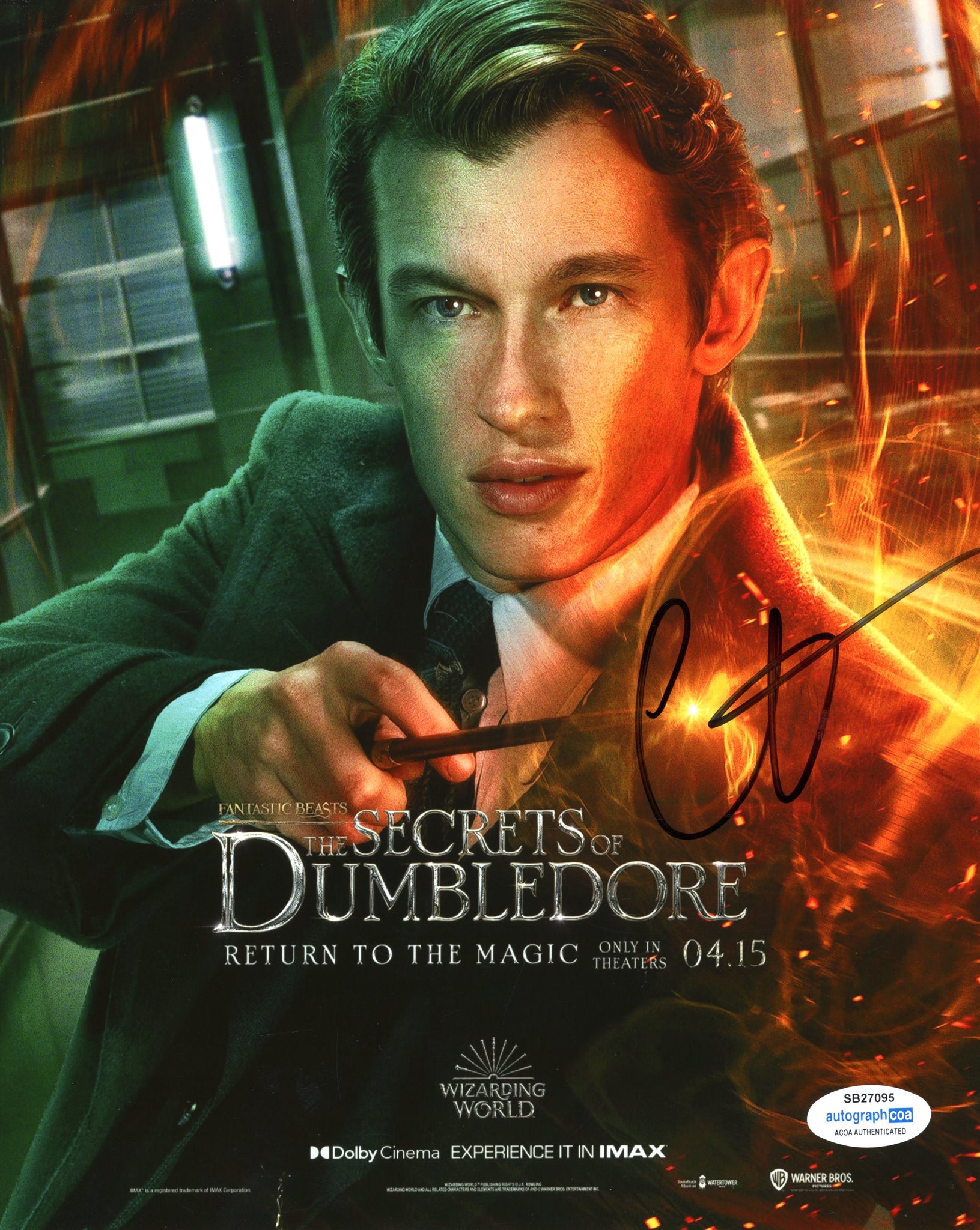 Callum Turner Fantastic Beasts Dumbledore Signed Autograph 8x10 Photo ACOA