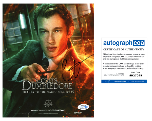 Callum Turner Fantastic Beasts Dumbledore Signed Autograph 8x10 Photo ACOA