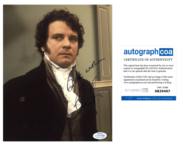 Colin Firth Pride and Prejudice Signed Autograph 8x10 Photo ACOA