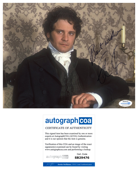 Colin Firth Pride and Prejudice Signed Autograph 8x10 Photo ACOA