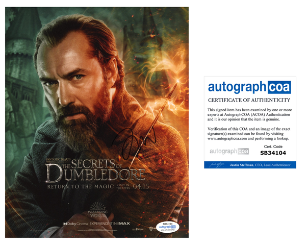 Jude Law Fantastic Beasts Signed Autograph 8x10 Photo ACOA Dumbledore