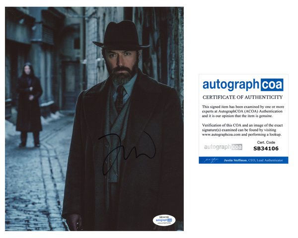 Jude Law Fantastic Beasts Signed Autograph 8x10 Photo ACOA Dumbledore