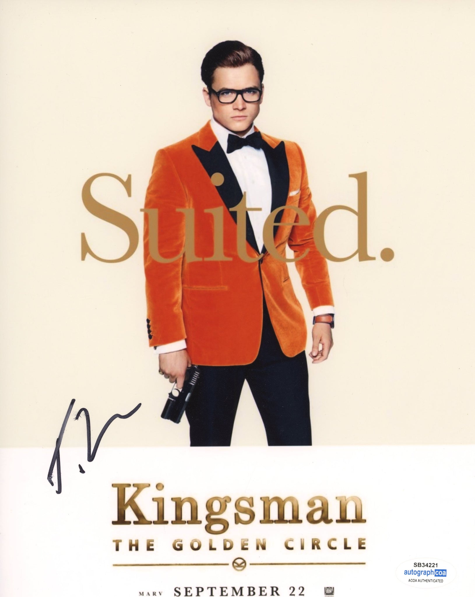 Taron Egerton Kingsman Signed Autograph 8x10 Photo ACOA