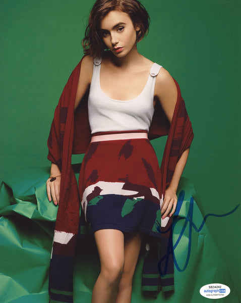 Lily Collins Sexy Signed Autograph 8x10 Photo ACOA