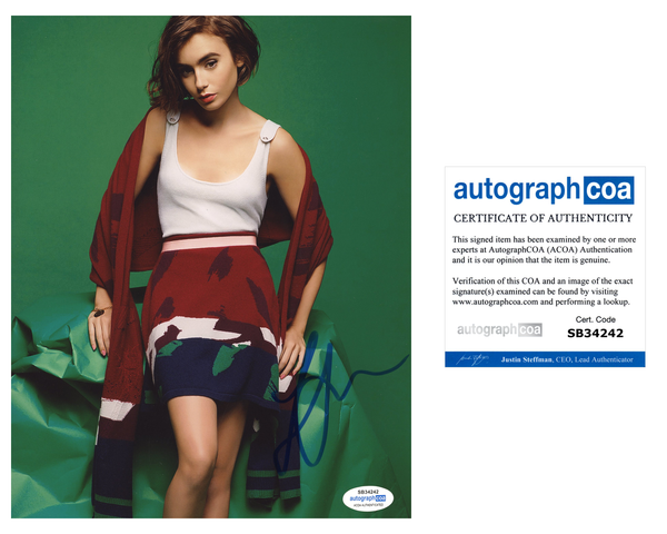 Lily Collins Sexy Signed Autograph 8x10 Photo ACOA