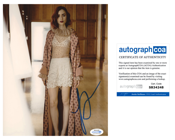 Lily Collins Sexy Signed Autograph 8x10 Photo ACOA