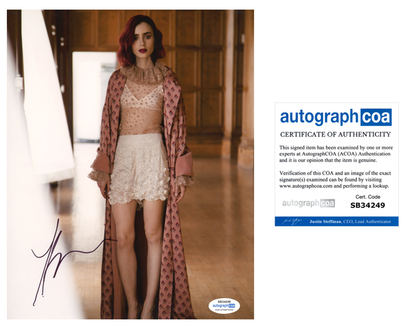 Lily Collins Sexy Signed Autograph 8x10 Photo ACOA