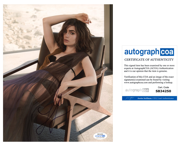 Lily Collins Sexy Signed Autograph 8x10 Photo ACOA