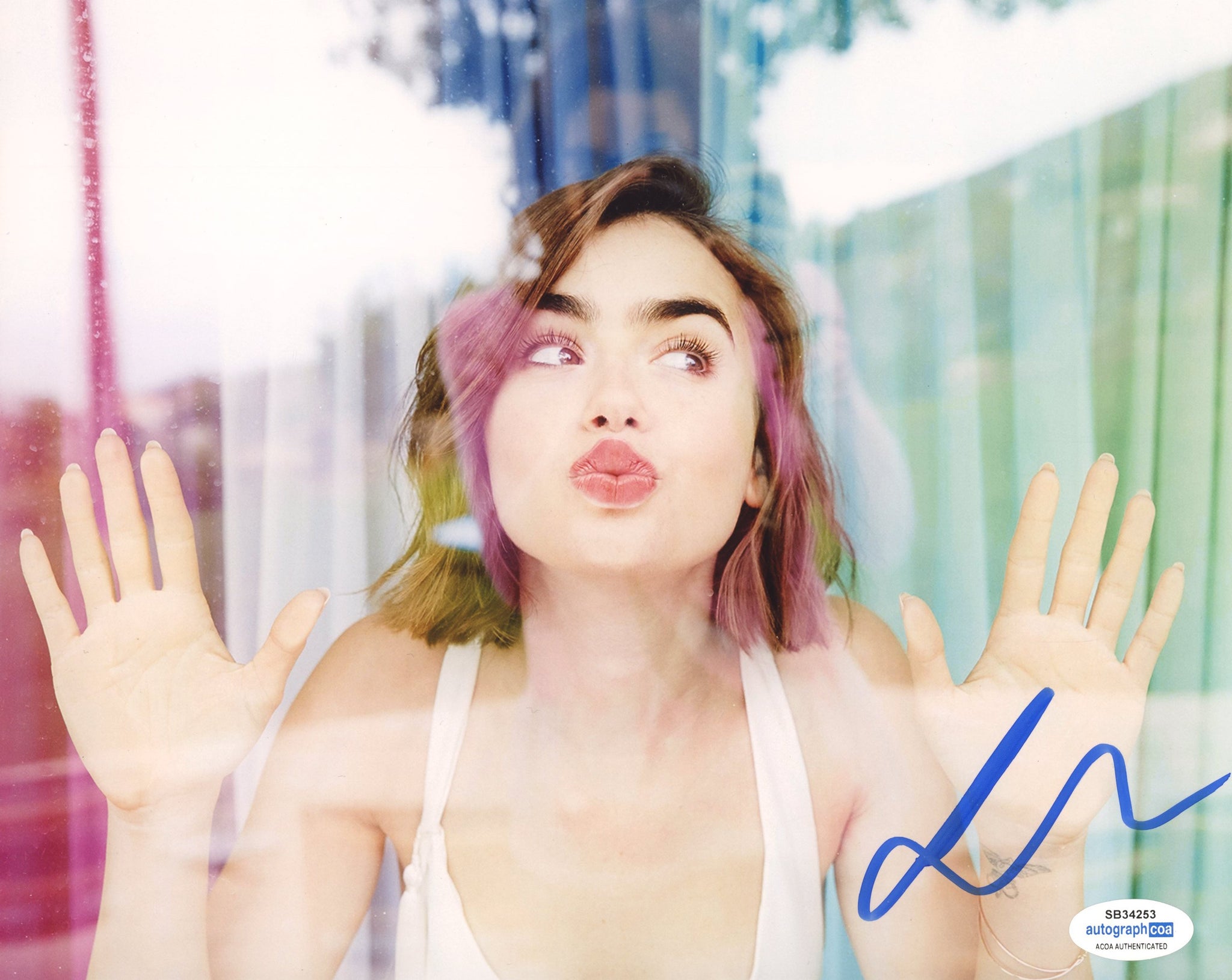 Lily Collins Sexy Signed Autograph 8x10 Photo ACOA