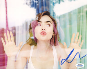 Lily Collins Sexy Signed Autograph 8x10 Photo ACOA