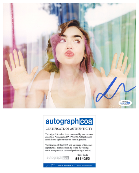 Lily Collins Sexy Signed Autograph 8x10 Photo ACOA