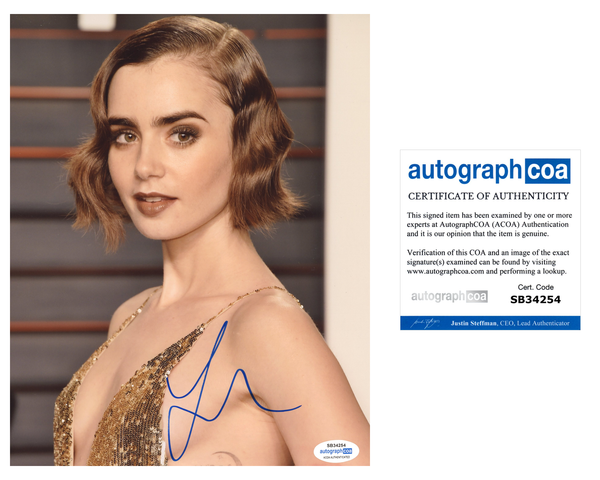 Lily Collins Sexy Signed Autograph 8x10 Photo ACOA