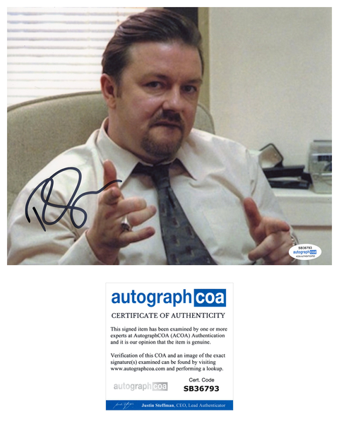 Ricky Gervais The Office Signed Autograph 8x10 Photo ACOA