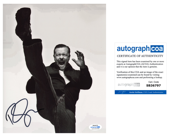 Ricky Gervais Signed Autograph 8x10 Photo ACOA