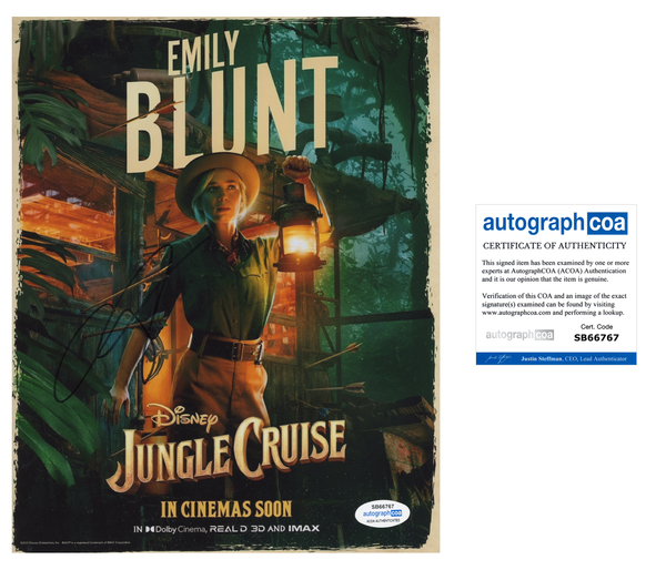 Emily Blunt Jungle Cruise Signed Autograph 8x10 Photo ACOA