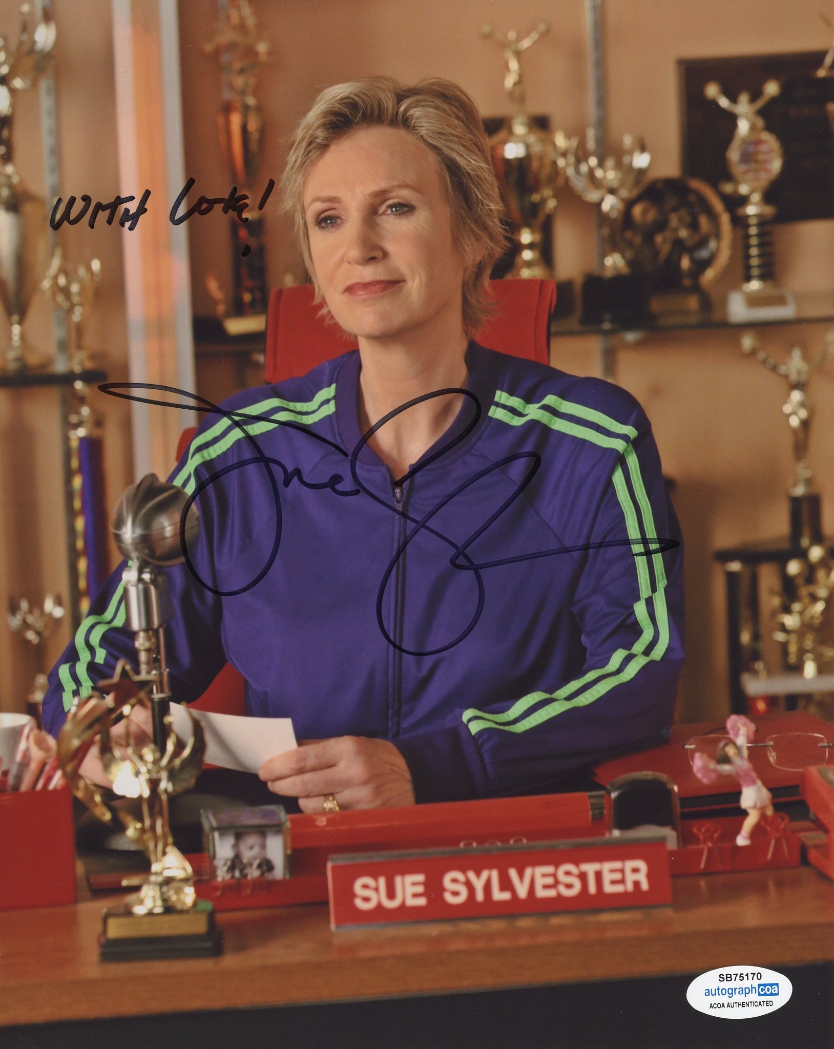 Jane Lynch Glee Signed Autograph 8x10 Photo ACOA