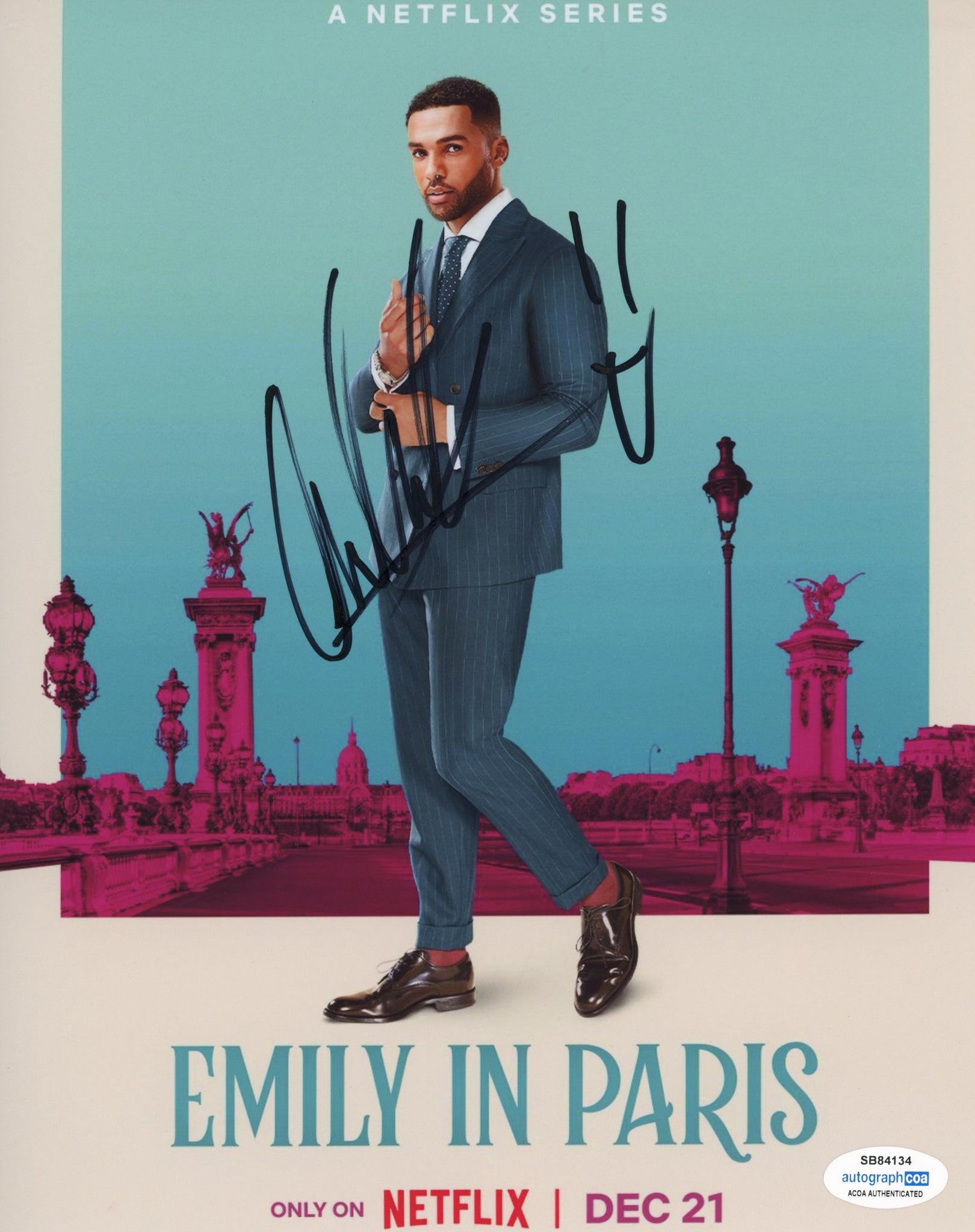 Lucien Laviscount Emily in Paris Signed Autograph 8x10 Photo ACOA