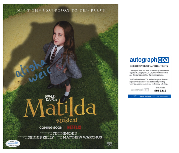 Alisha Weir Matilda Signed Autograph 8x10 Photo ACOA