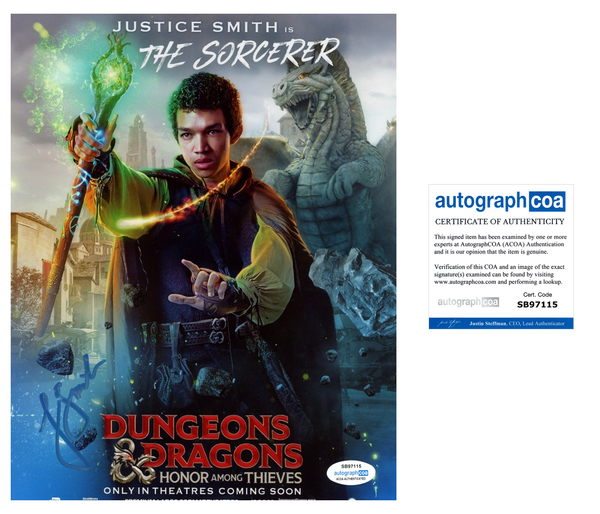 Justice Smith Dungeons and Dragons Signed Autograph 8x10 Photo ACOA